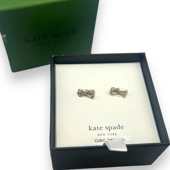 NEW Kate Spade Gold Pave Mini Bow Stud Earrings Gold Mini Preppy Girly Jewelry - Picture 2 of 9